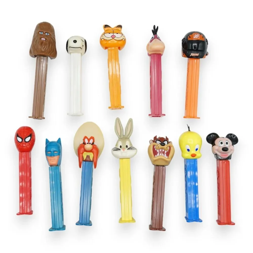 Vintage 90s Pez Dispenser Set of 12 ~ Sam, Batman, Bunny, MIckey Collectionables